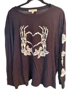 Obsessive Love Black Long Sleeve Shirt Skeleton Heart Hands, size 2X